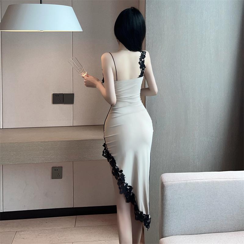 Dámské Hottie Sexy Krajkové Šaty s Nízkým Výstřihem a Rozparkem v Pase