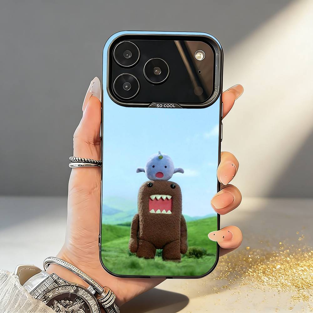 Cute Domo-kun Phone Case For iPhone17,16,15,14,13,12,11,Pro,MAX Gray Matte Silicone Black Cover