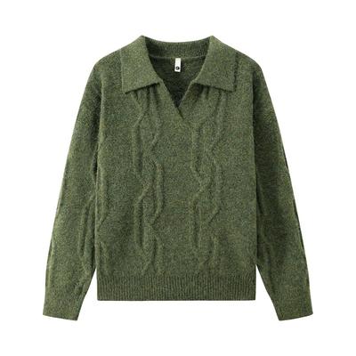 Men S Polo Neck Twist Knit Sweater Loose Fit Outerwear