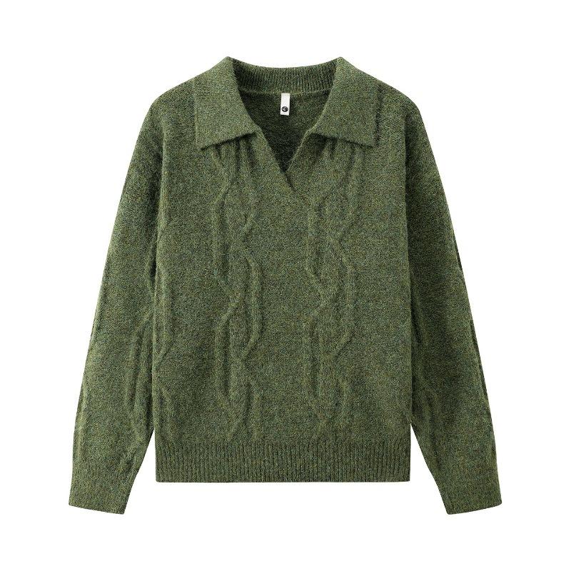 Men S Polo Neck Twist Knit Sweater Loose Fit Outerwear