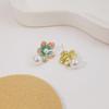 Japanese & Korean Sweet Flower Pearl Earrings - Cute Enamel Pink & Blue Petal Design