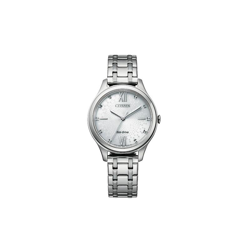 CITIZEN Eco-Drive Series Fashionable Ripple Dial Solar Quartz Steel Strap Women s Watch White Dial EM0500-73A серебряный