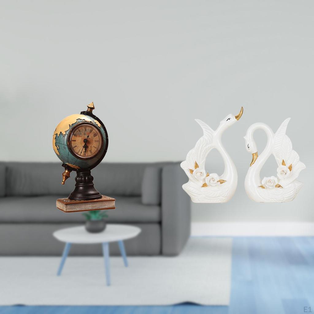 Swan Figurine Statue Table Clock Collectible Desk Art Craft Ornament for Shelf Office Fireplace