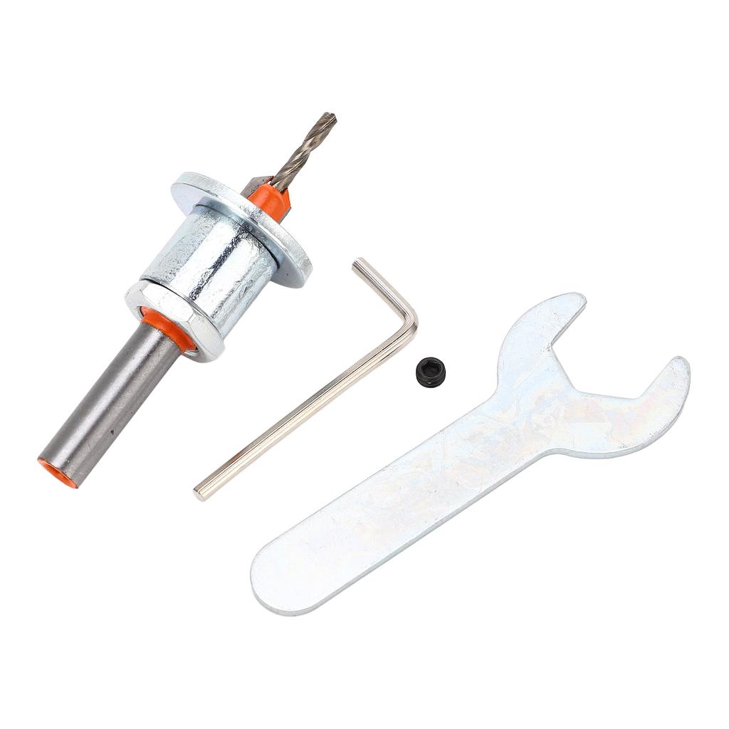 Burghiu conic cu limitator reglabil, spirală, cu alezor pentru șanfrenare, pentru prelucrarea lemnului, plasticului, metalului