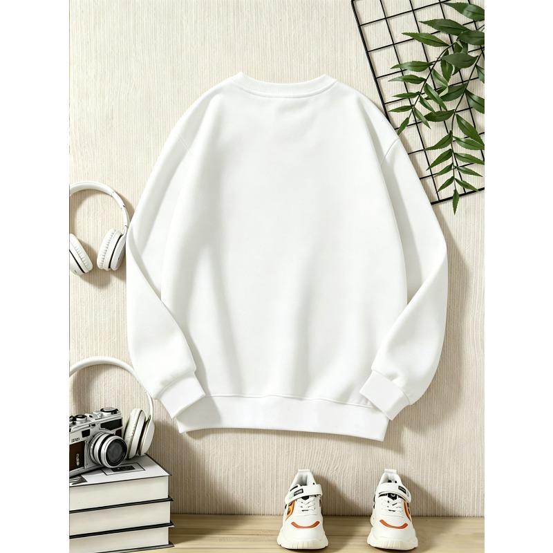 European Sizes Kids' Casual Crew Neck Long Sleeve Sweatshirt, Popular Football Graphic Print, Suitable for Daily Casual, Sports, and Street Outings