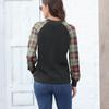 Ladies' Casual And Fashionable Diamond Patterned Patchwork Long Sleeved Round Neck Top