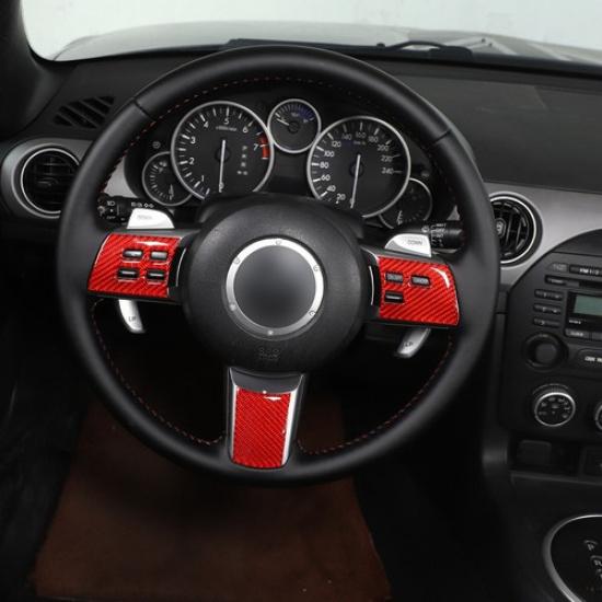 Red Carbon Fiber Steering Button Wheel Button Trim for Mazda-MX-5 2009-14
