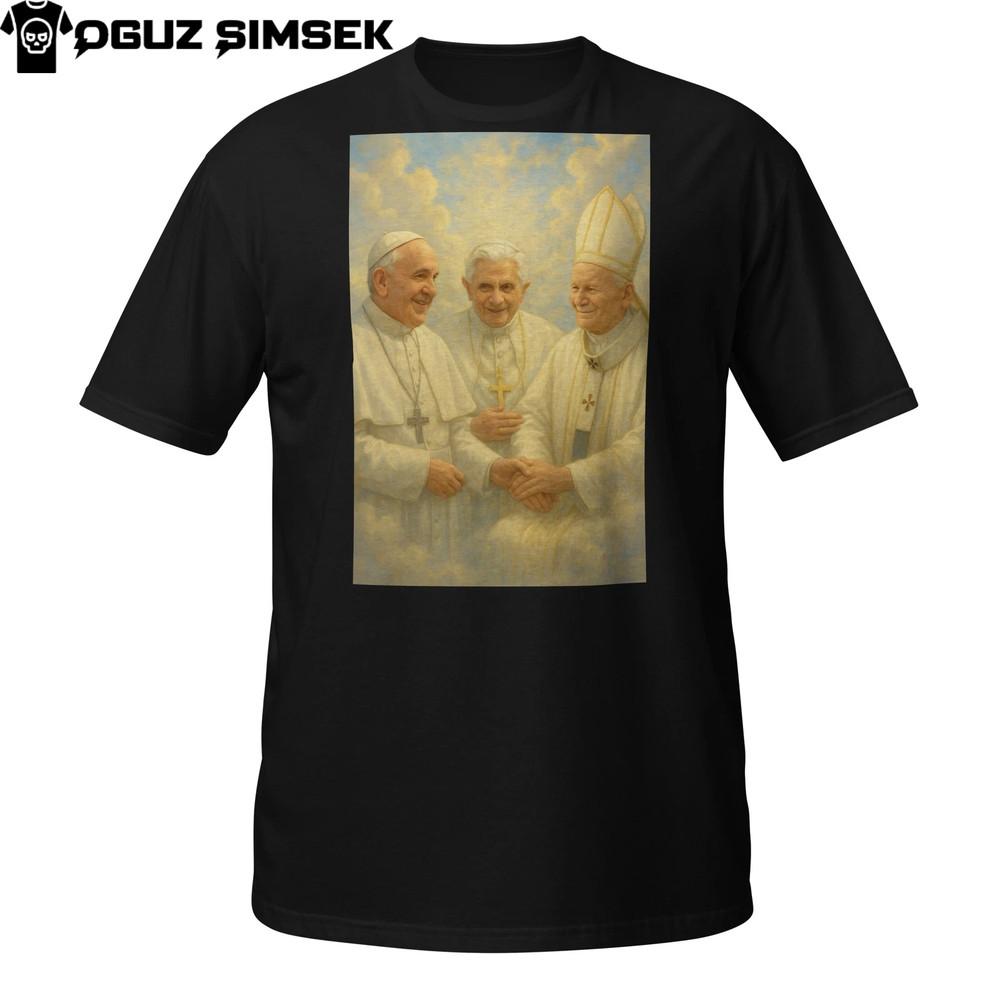 

The Three Popes in Heaven T-Shirt | Spiritual Catholic Tribute Design 3XL