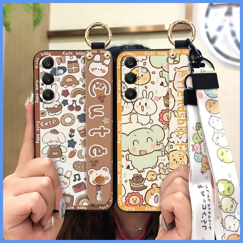 Waterproof Silicone Phone Case For Samsung Galaxy A17 Cute Wrist Strap Back Cover Fashion Design Kickstand Lanyard Ring