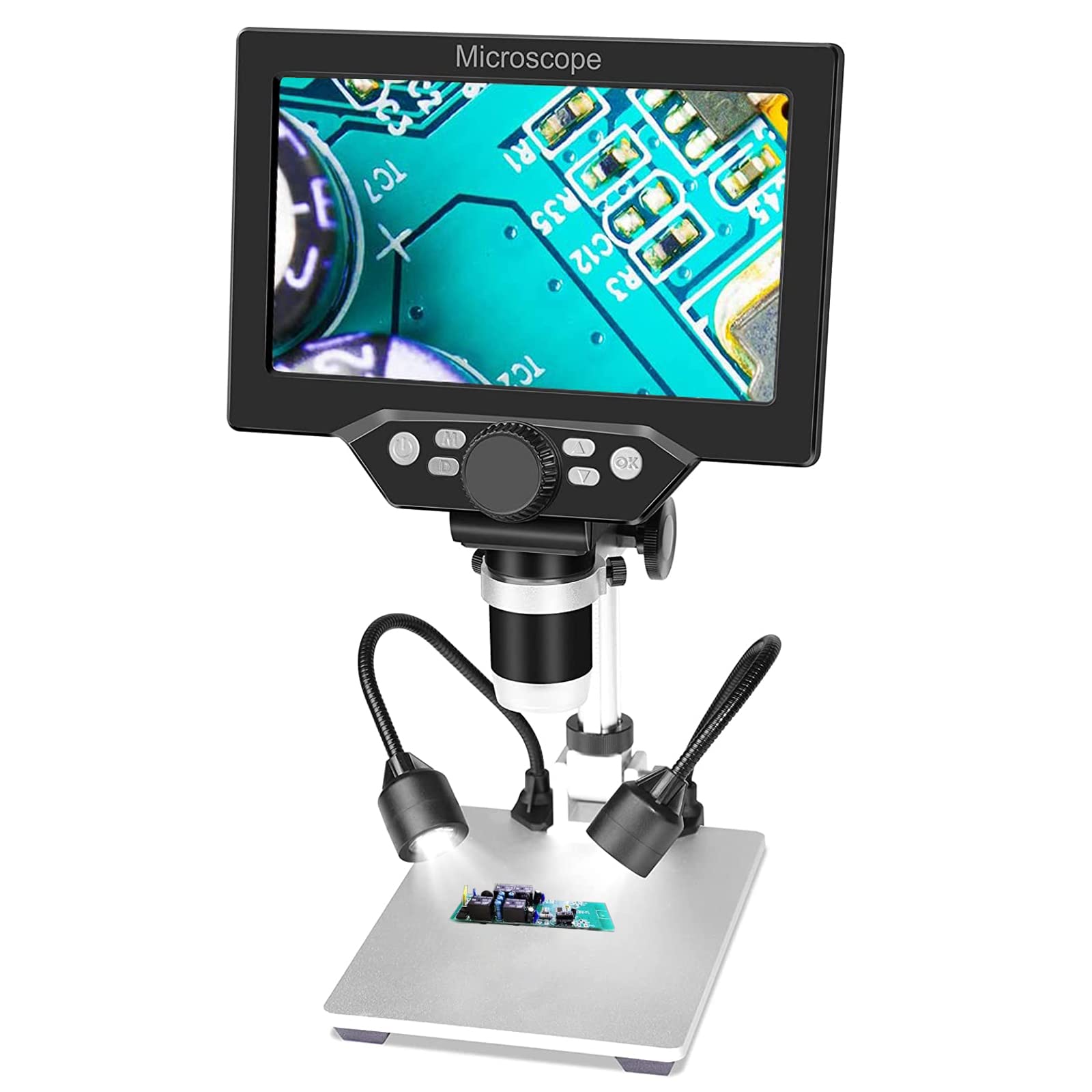 

Цифровой USB-микроскоп GHDVOP, 7-дюймовый ЖК-микроскоп, 12 МП 1-1200-кратное увеличение, электронный микроскоп с ЖК-монитором, ручная камера и видео