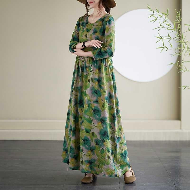 Round Neck Vintage Long Flesh Covering Dresses