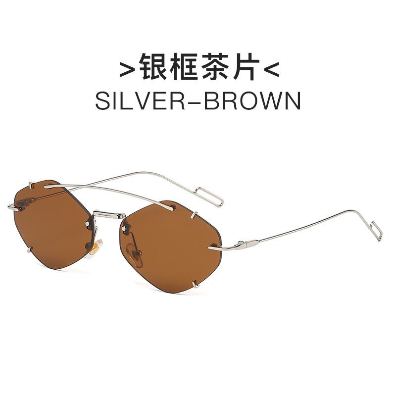 Metal frameless sunglasses for fashion shows personalized unisex small frame irregular trendy eyewear