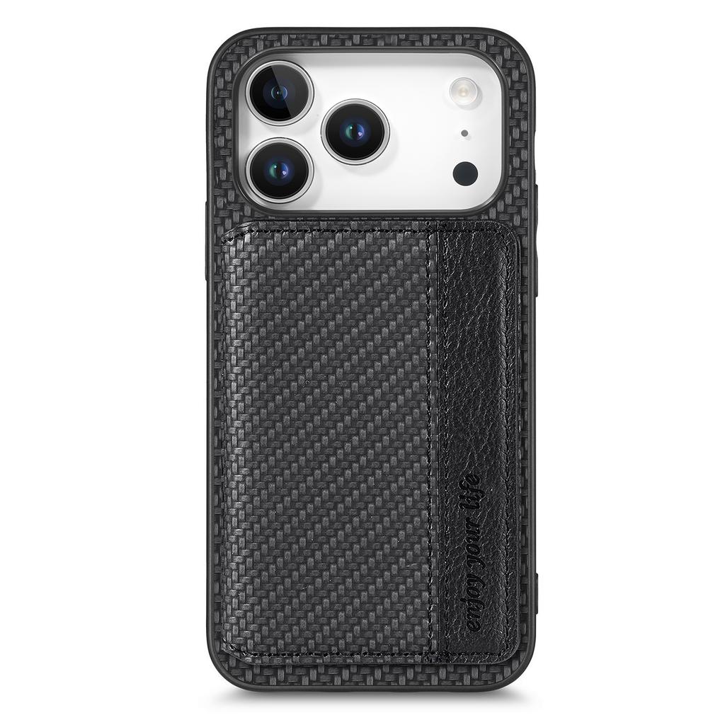 For iPhone 17 Pro Case RFID Blocking Carbon Fiber Leather Phone Back Cover with Card Holder