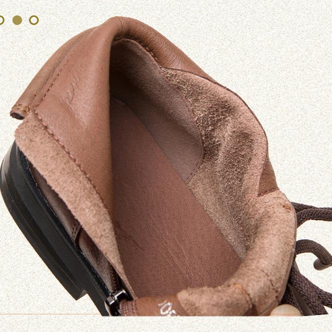 Johnature Retro Versatile Flat Short Boots Comfortable Commuting Casual Genuine Leather Women's Shoes