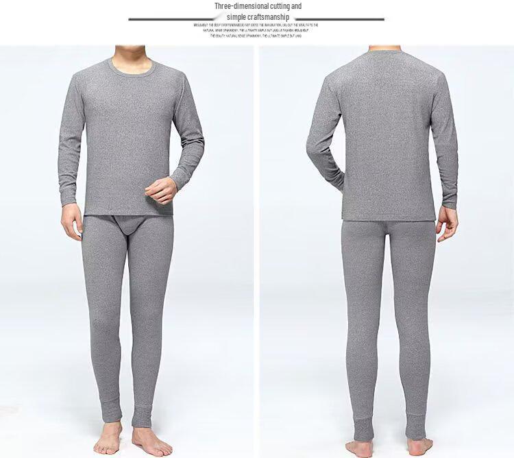 Męski Jesienno-Zimowy Ciepły Zestaw Bielizny z Okrągłym Dekoltem - Jednolity Kolor, Duży Rozmiar Warstwa Bazowa