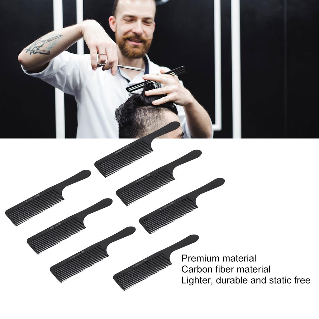 7pcs Hair Dressing Comb Professional Prevents Static Fine Tooth Carbon Fiber Hair Styling Comb for Salon Home Black