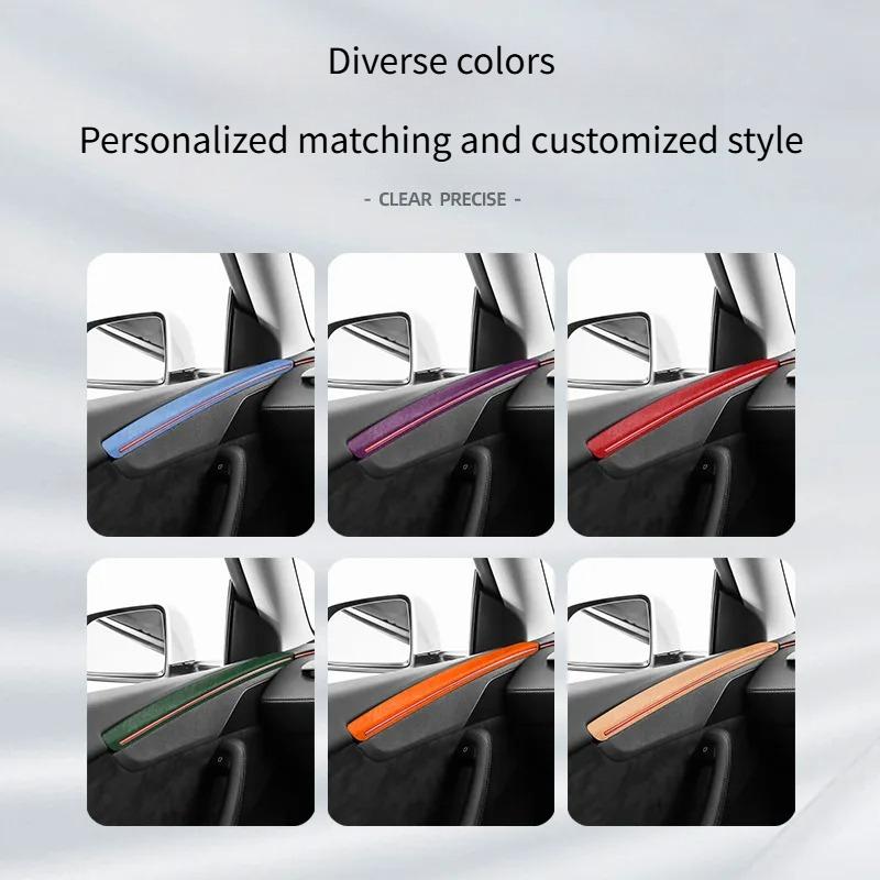For Tesla Model Y Juniper 2025 Car Door Handle Side Trim Armrest Strip Alcantara Suede Ultra-thin Interior Decor Accessories