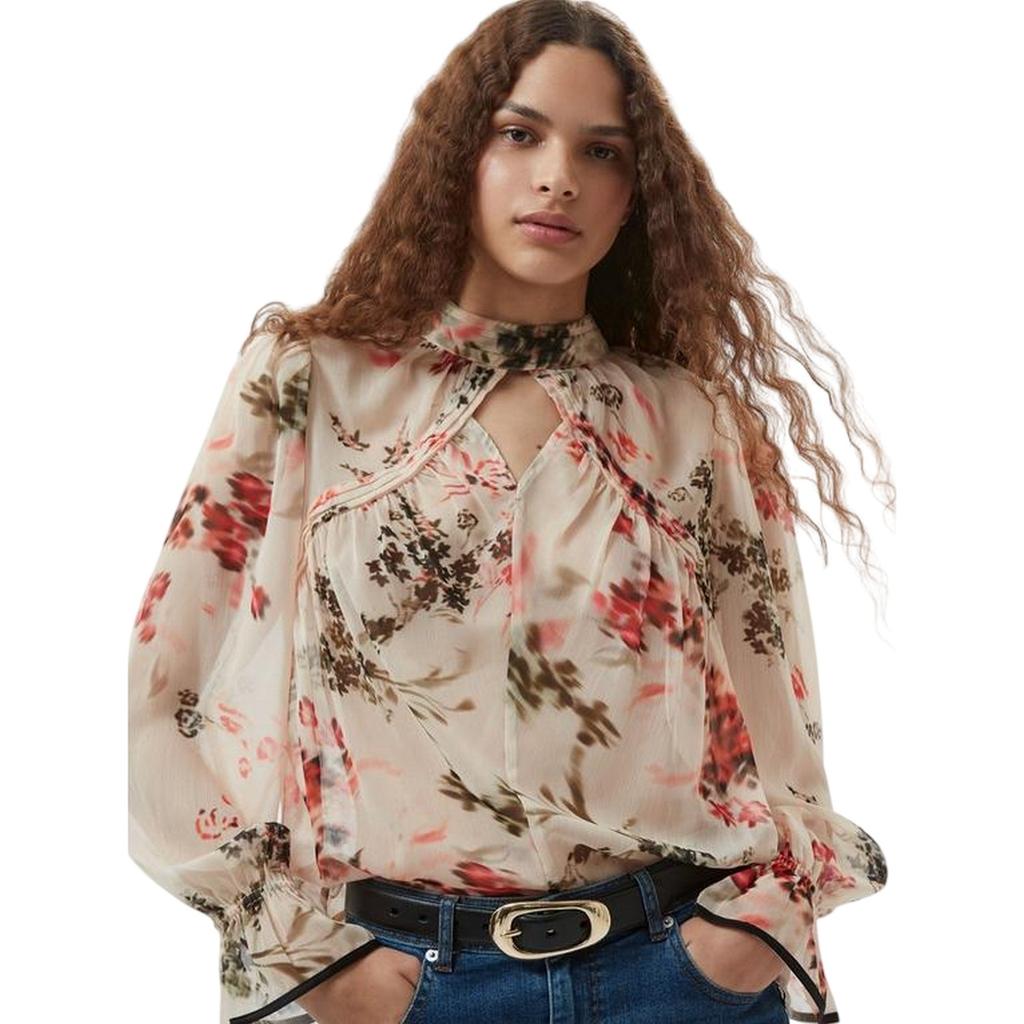 French Connection Damen Hallie Bluse mit floralem Muster und Schlüsselloch