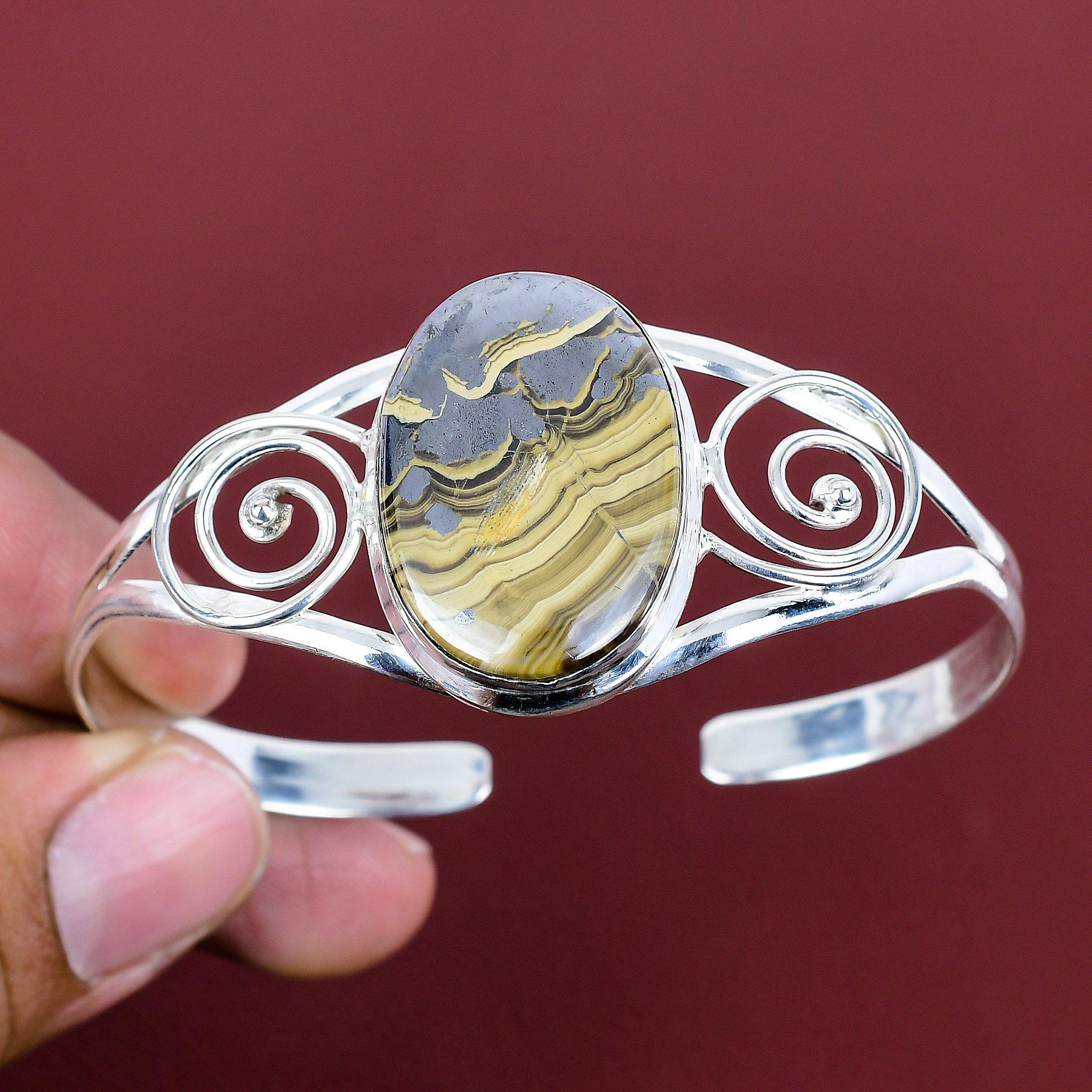 Schalenblende gemstone bangle decent jewelry 925 sterling silver bangle handmade cuff bracelet adjustable bangle birthstone jewelry for gift Adjustable