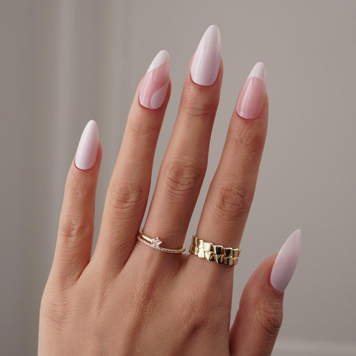 

White Almond French Wearable False Nail Tips