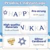 Hanukkah Decorations for Home, Pre-Strung Happy Hanukkah Banner, Glitter Chanukah Party Favors with Candelabrum Hexagram for Chanukah Decor Winter
