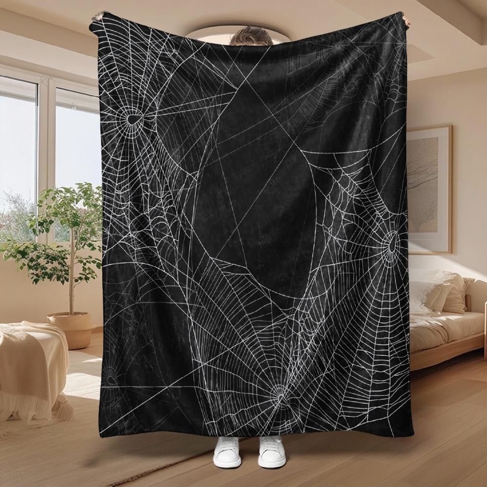Spider Web Pattern, Halloween Gift, Blanket, Black And White Geometric Design, Home Decor, Soft Cozy Multi-Purpose