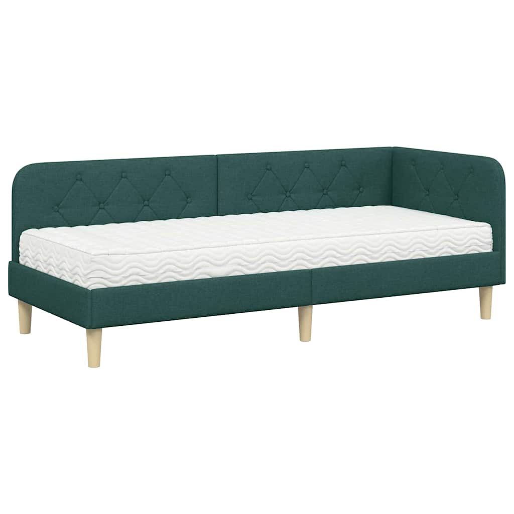 Corner Bed Frame Dark Green 80 X 200 Cm Fabric