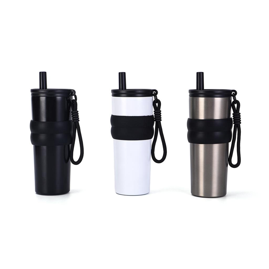 Large Capacity Stainless Steel Thermos Cup with Lifting Rope Portable Straw Car Cup Summer Cold Insulation Ice Cup