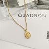 Retro Sunflower Oval Titanium Steel Necklace Clavicle Chain with 18K Gold Plating
