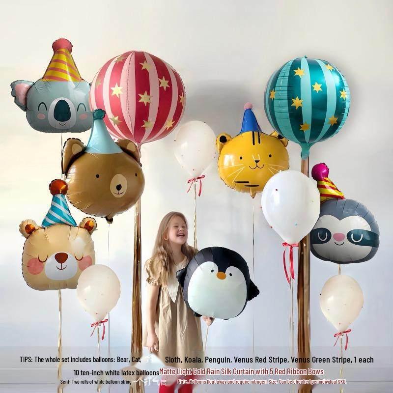 Cute Cartoon Animal Foil Balloons for Baby's First Birthday or Children's Festival Decorations