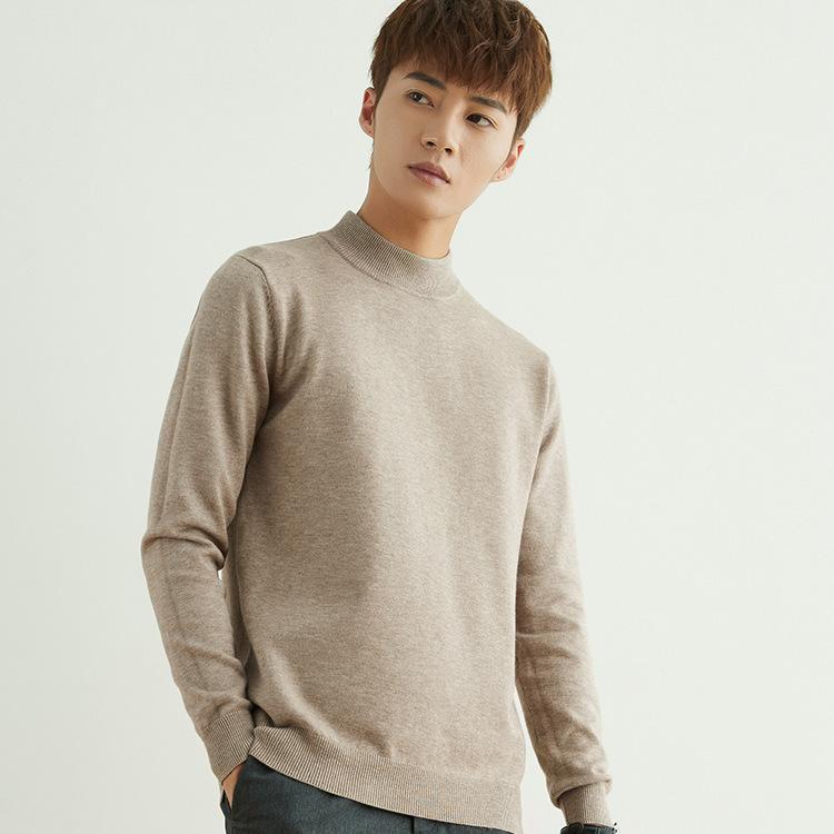 Fall and Winter Semi-turtleneck Sweater Men's Pullover Loose Solid Color Handsome Knit Sweater Fashion Versatile Bottoming Wool Sweater Long-sleeved