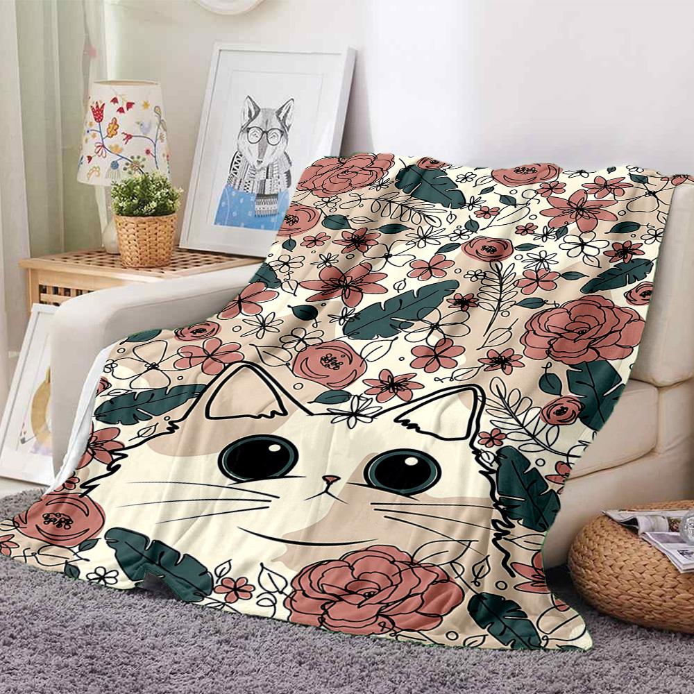 1 st Blommig Katt Lätt Flanellfilt, Bekväm och Varm Filt, för Kontor och Camping Bäddsoffa, Vardagsrum146