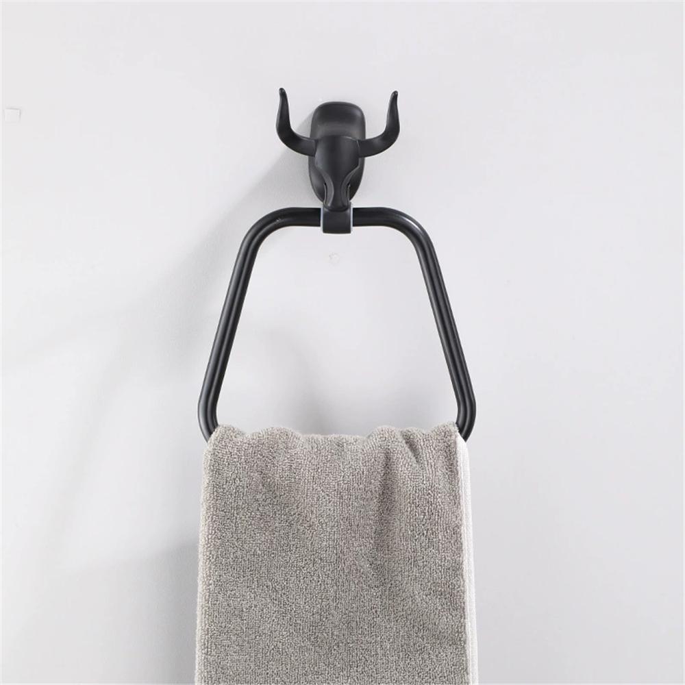 Tuqiu Antique Cow Towel Hanger Wall Mounted Black Towel Rack Bathroom Towel Ring Aluminum Towel Bar Rail White Towel Holder