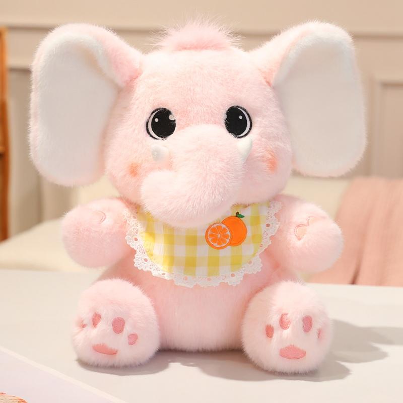 Pretty Checked Scarf Little Elephant Plush Toys Cuddly Fluffy Cartoon Spring Little Elephant Doll  Lovely Kids Companion Toys 25cm