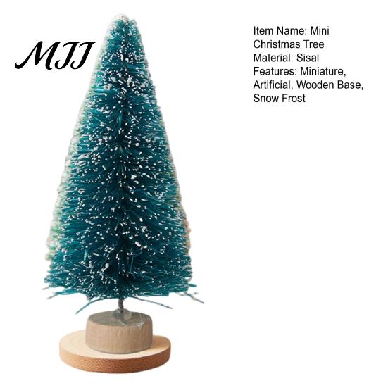 Small Pine Tree for Decor Mini Christmas Bottle Brush Tree, Artificial Miniature Tiny Sisal with Festive Party Ornament Wooden Base, Winter Snow Frost