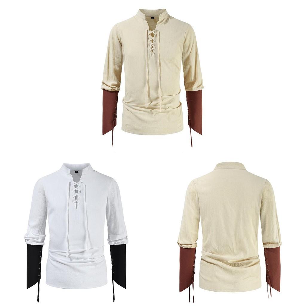 Herren Langarm Baumwollhemd Mit Stehkragen Und Plissee-Design Für Erwachsene