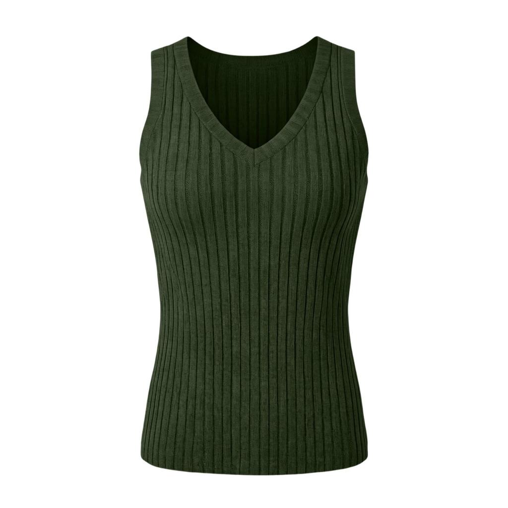 Women's Casual Ribbed V-Neck Sleeveless Top for Everyday Wear