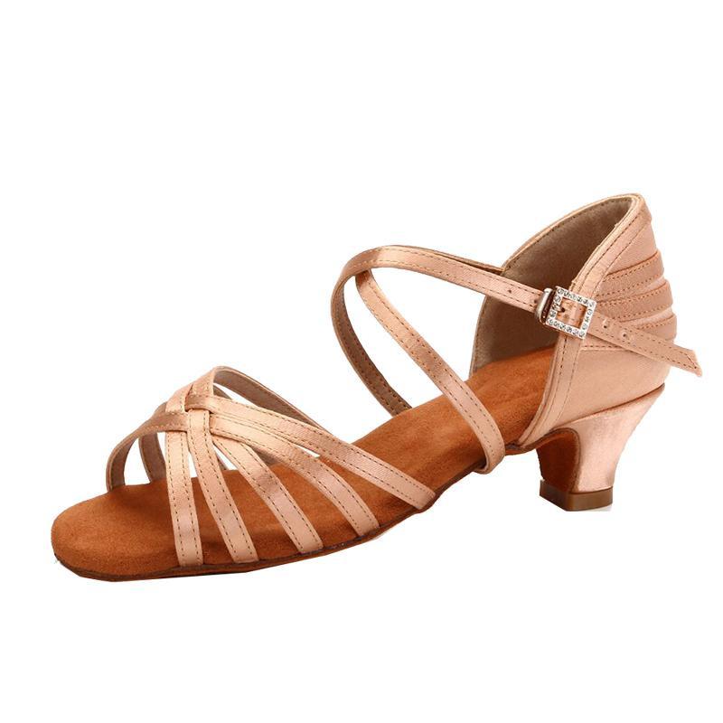 Chaussures de Danse Latine Peep Toe Femmes Filles Enfants Semelle Souple Salsa Fête Salle de Bal Chaussures de Danse Standard à Talons 4CM