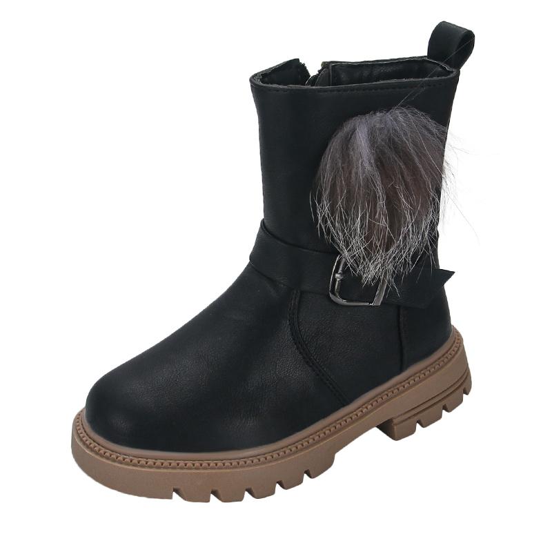 Mädchen Mode Stiefel mit flauschigem Haarball Niedlich Warm Herbst Winter Kinder Gummistiefel Süße Prinzessin Seitenreißverschluss Rutschfest Weich