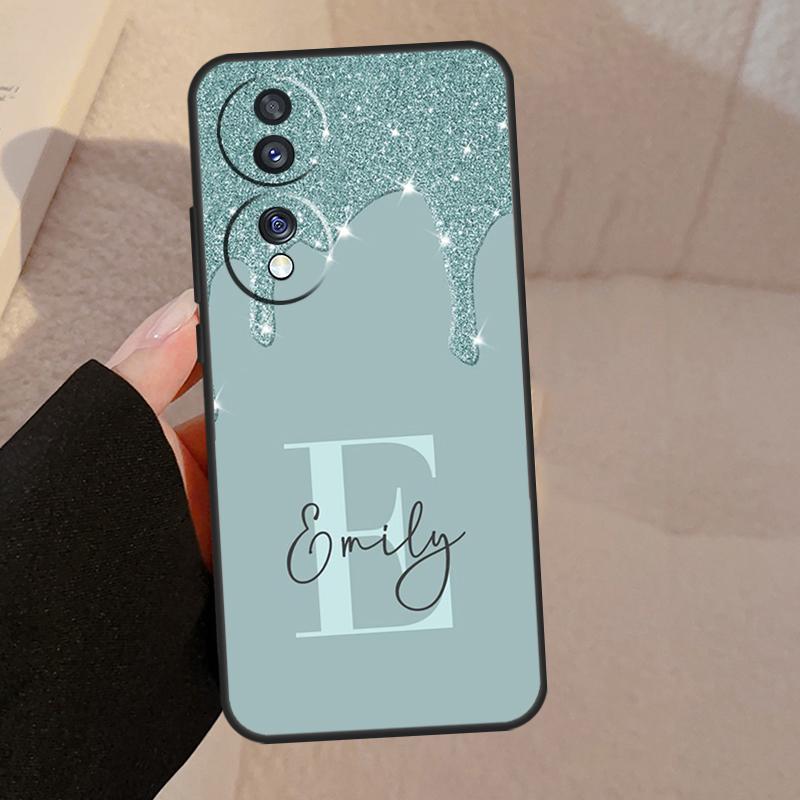 Personalisierter Name, schlanke Hülle mit flüssigem Glitzer für Honor Magic 5 Pro 50 70 90 Lite Honor 8X 9X X9b X9a X8a X7a X6a X6 X7 X8 X9 Cover