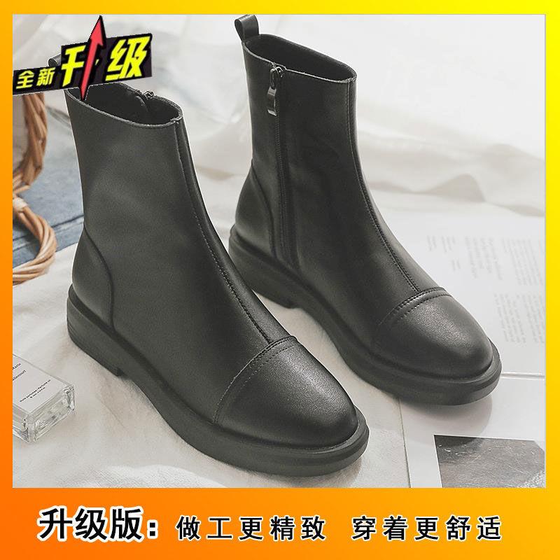 Martin Boots Women's 2025 Autumn and Winter New Flat-bottomed Zipper British Style Casual Velvet Single Boots Low-top Versatile Short Boots