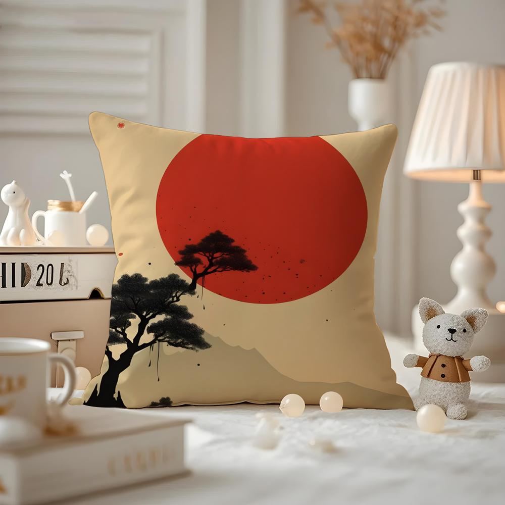 Chinese Ink Painting Style Cushion Cover Anti-dustmite Pillowcase Invisible Zipper Silky Short Plush Sofa Cushion Cover