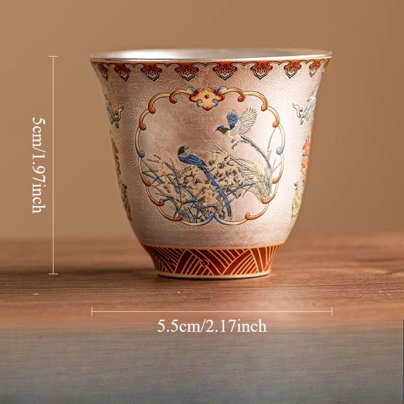 

999 Gilded Silver Tea Cup Chinese Enamel Master Cup Household Tea Cups Small Capacity High-end Tea Cup Drinking Utensils 40ml