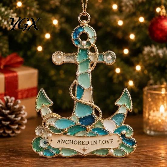 Modernes Haus Urlaubsdekoration Handgefertigt Meerglas Küsten-Weihnachtsbaumschmuck, Schildkröte Seepferdchen Seestern Geschenke für die Saison Segelboot Strand Hängedekoration