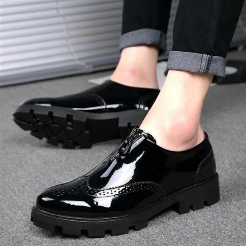 Male Casual Shoe Business Dress Height Increasing Zipper Men's Leather Shoes Formal Classic Original Free Delivery Shipping Pu