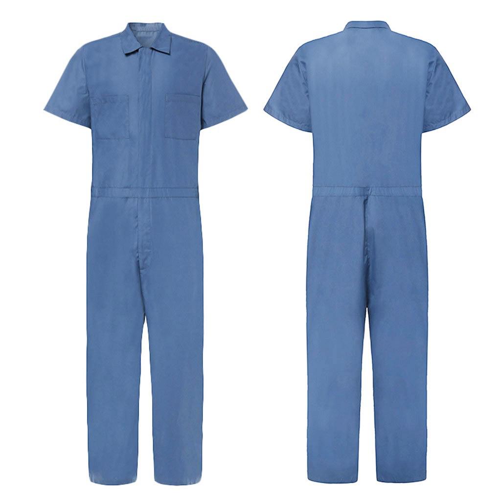 

Men s Summer Zipper Workwear Jumpsuit - Short Sleeve, Solid Color, Lapel Design 2X Large