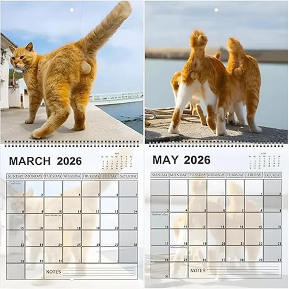 Humorous 2026 Cat Butt Calendar 12 Monthly Funny Cat Tail Wall Calendar Family Planner Scheduling Tool For Living Room Bedroom