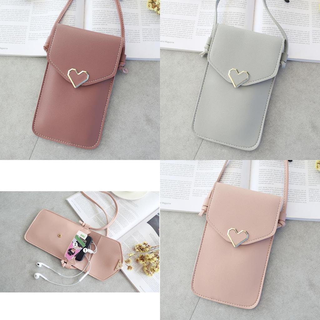 Stilvolle Damen Einfache PU-Leder Herzförmige Deko Transparente Touchscreen Handy-Tasche