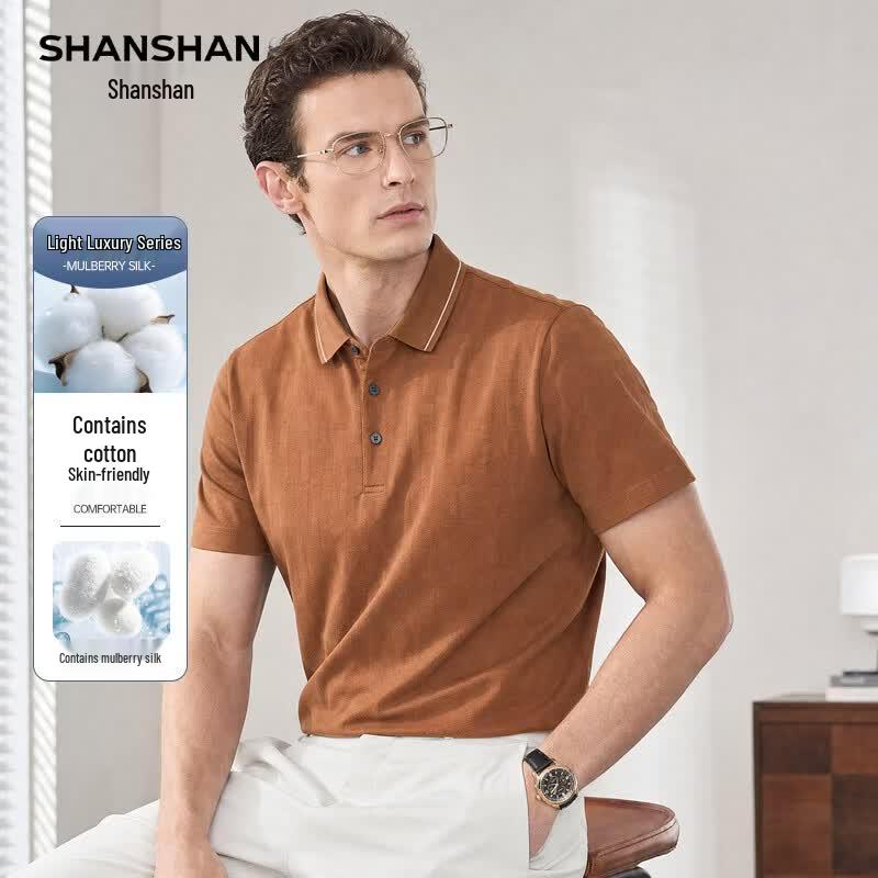 SHANSHAN Men s Cotton Silk Blend Polo Shirt 165