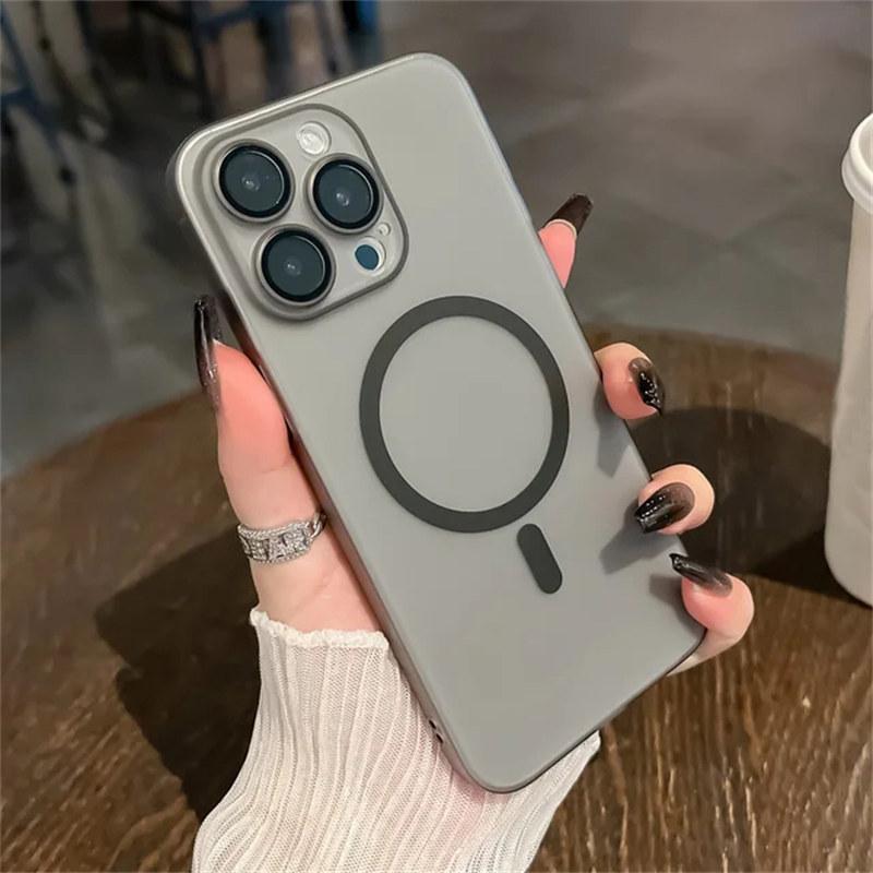 

Матовый полупрозрачный кожаный ультратонкий тонкий чехол для ПК для iPhone 11 12 13 14 15 Pro Max XR XS с беспроводной зарядкой Magsafe, пленочный чехол для объектива iPhone 14 Pro чёрный